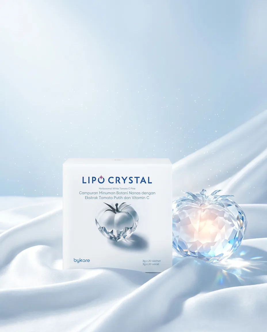Lipo Crystal white tomato supplement box with crystal tomato on white silk
