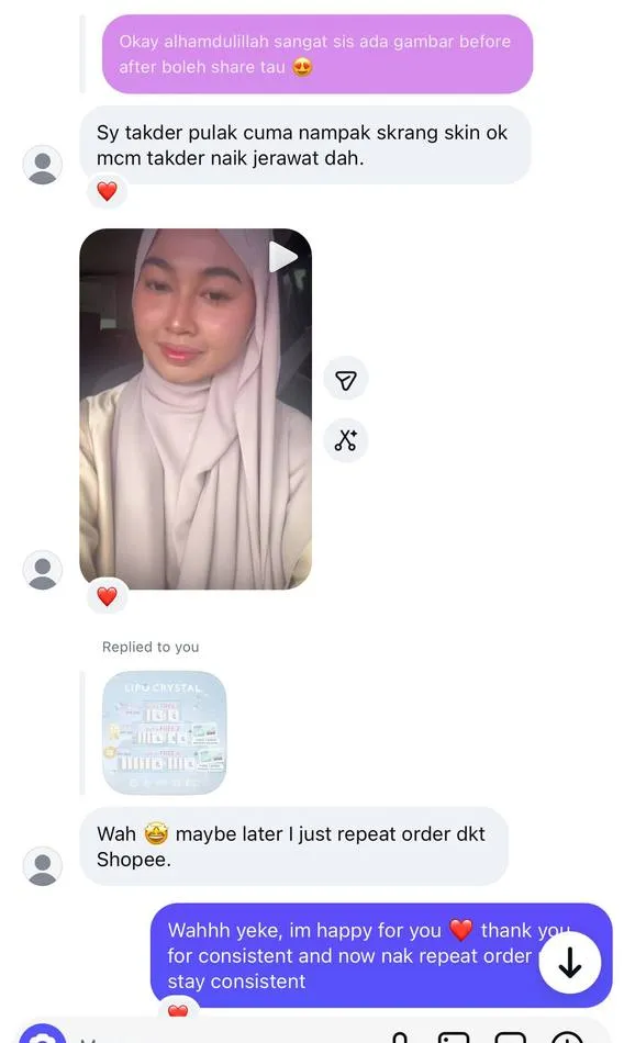 Message a Lipo Crystal customer sent to the brand