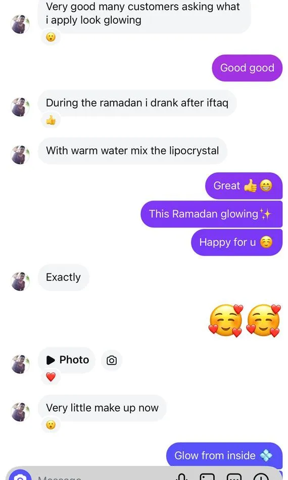 Message a Lipo Crystal customer sent to the brand