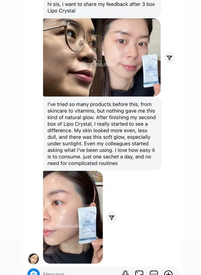 Message a Lipo Crystal customer sent to the brand