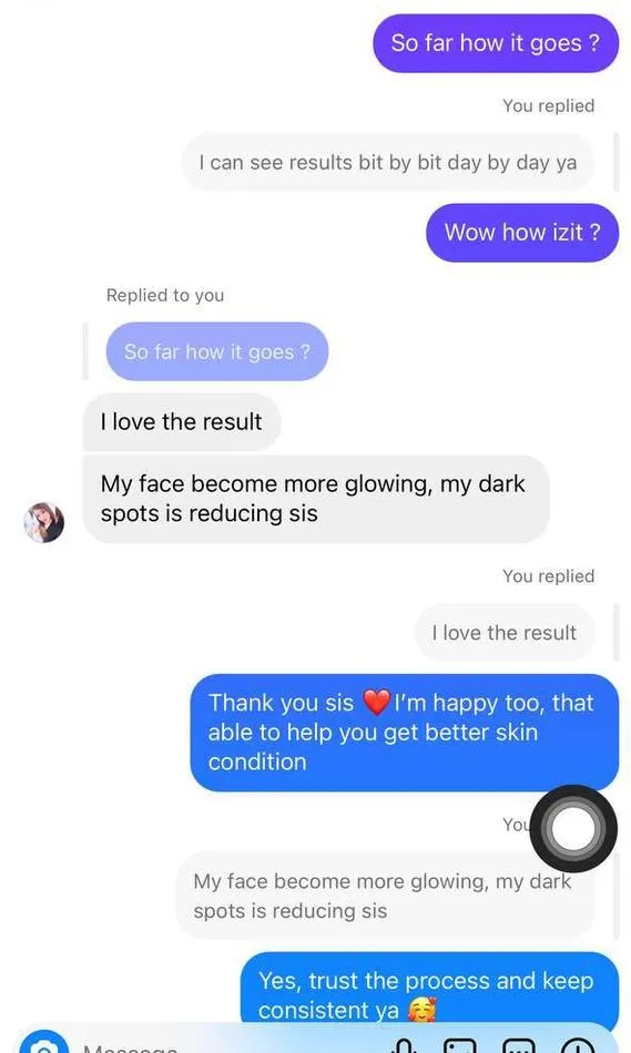 Message a Lipo Crystal customer sent to the brand